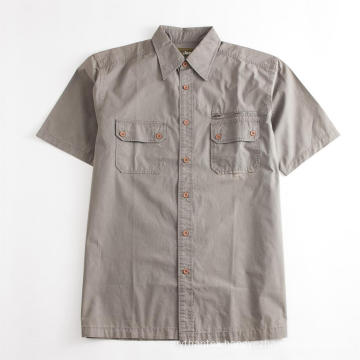 Khaki Short Sleeve Men's Regular Tooling Pocket Shirt